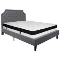 Flash Furniture SL-BMF-11-GG Brighton Queen Size Tufted Upholstered Platform Bed in Light Gray Fabric with Memory Foam Mattress